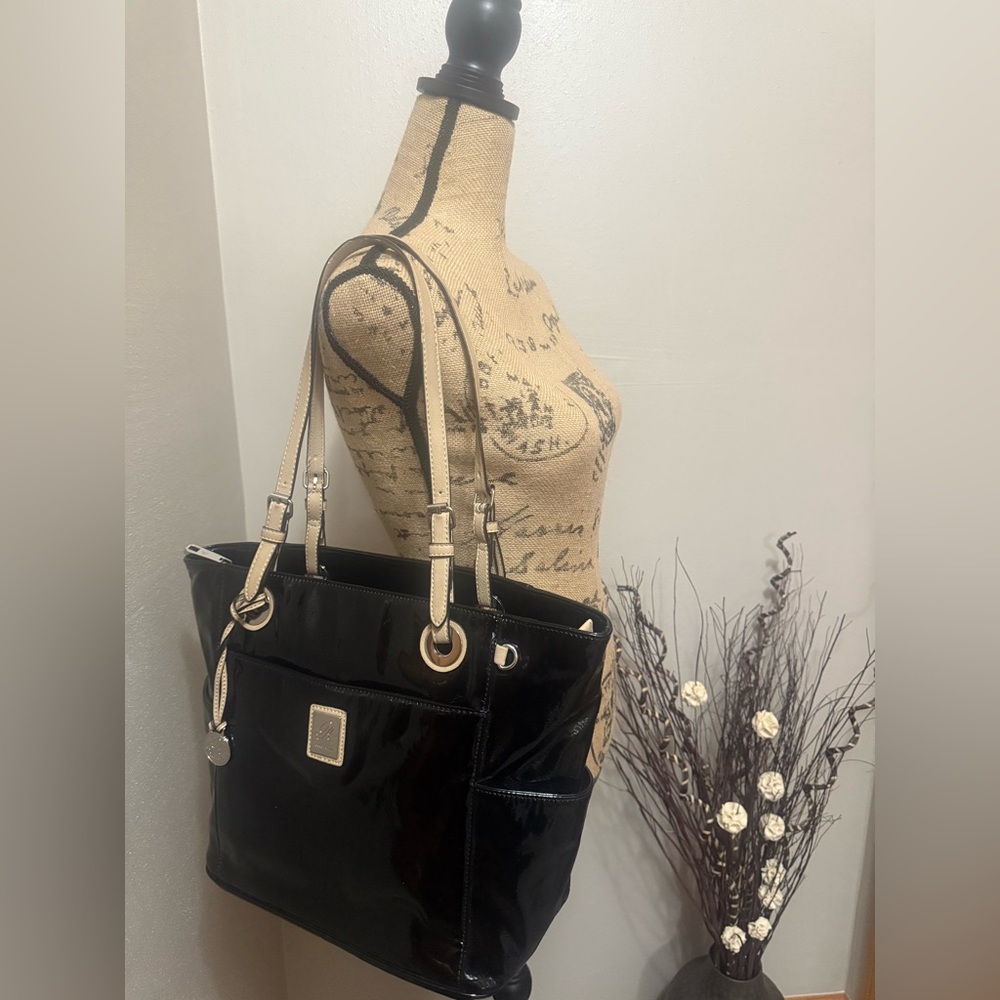 Grace Adele Elegant Black Patent Leather Tote Bag